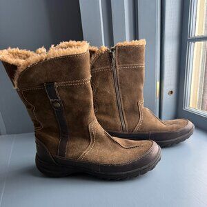 Clarks Andes Fortune Green Leather Suede Boots Women’s 8.5 Side Zip Faux Fur